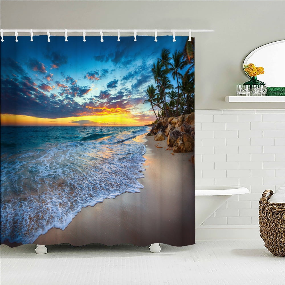 Beach Sunset Dusk Seaside Scenery Shower Curtains 3d Printing Bath ...