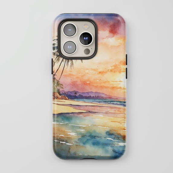 Beach Sunset For All iPhone Series Protective Phone Case Watercolor Multicolor