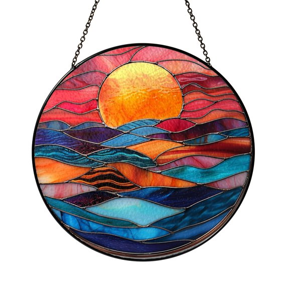 Beach Sunset Glass Suncatcher – Ocean View Window Hanging Decor