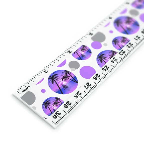 Beach Sunset Graphic Sail Boat Blue Purple 12 Inch Standard and Metric Plastic Ruler
