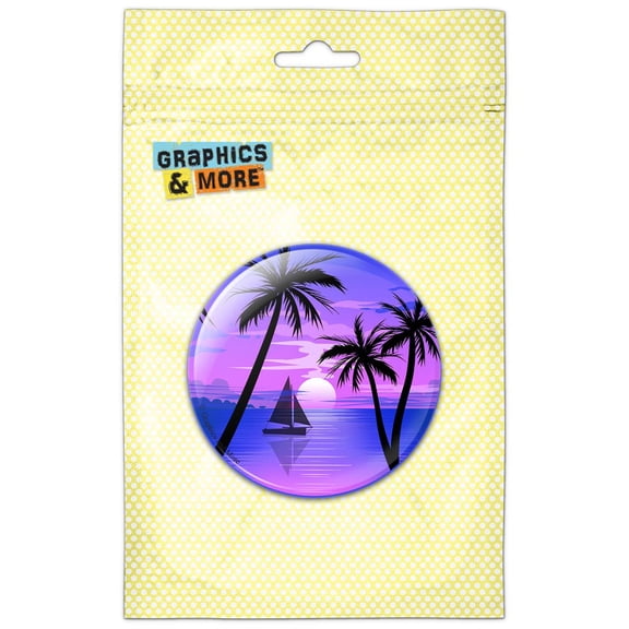 Beach Sunset Graphic Sail Boat Blue Purple Refrigerator Button Magnet