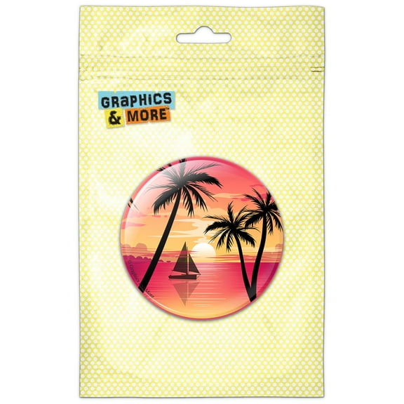 Beach Sunset Graphic Sail Boat Pink Orange Refrigerator Button Magnet