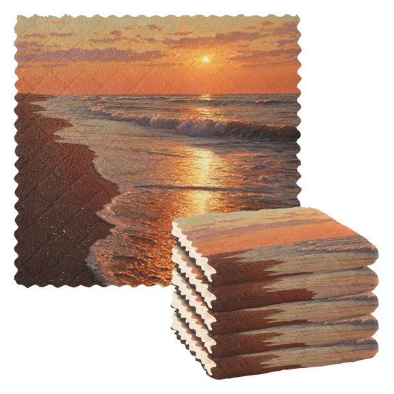 Beach Sunset Kitchen Cloth Dish Towels for Drying Washing Absorbent Dish Rags Reusable soft kitchen dishcloth set 6 Pack