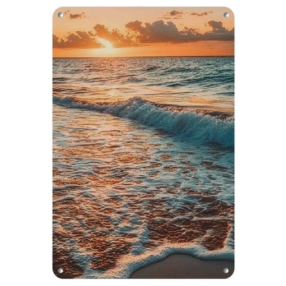 Beach Sunset Metal Wall Art, 8x12 Inch - Durable Iron Seaside Sundown Decor with Pre-Drilled Holes for Easy Hanging