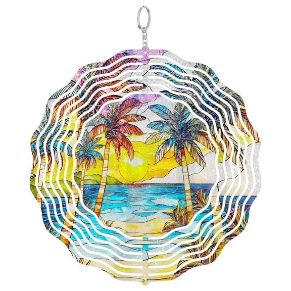 Beach Sunset Metal Wind Spinner, Coastal Seabeach Outdoor Decor