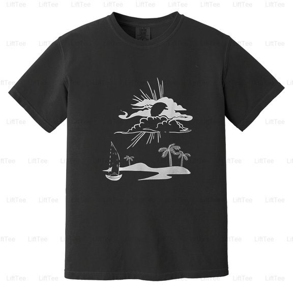 Beach Sunset Minimal Cool Tropical Summer Vacation Scenic Ocean Vibe Art Style Comfort Color T-Shirt Unisex, up to 4XL