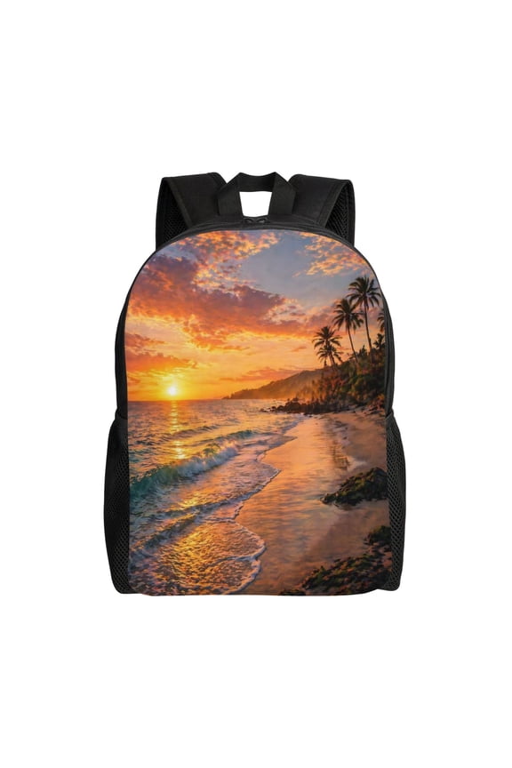 Beach Sunset Ocean Backpack Full Front Print Travel Laptop Bag for Men and Women