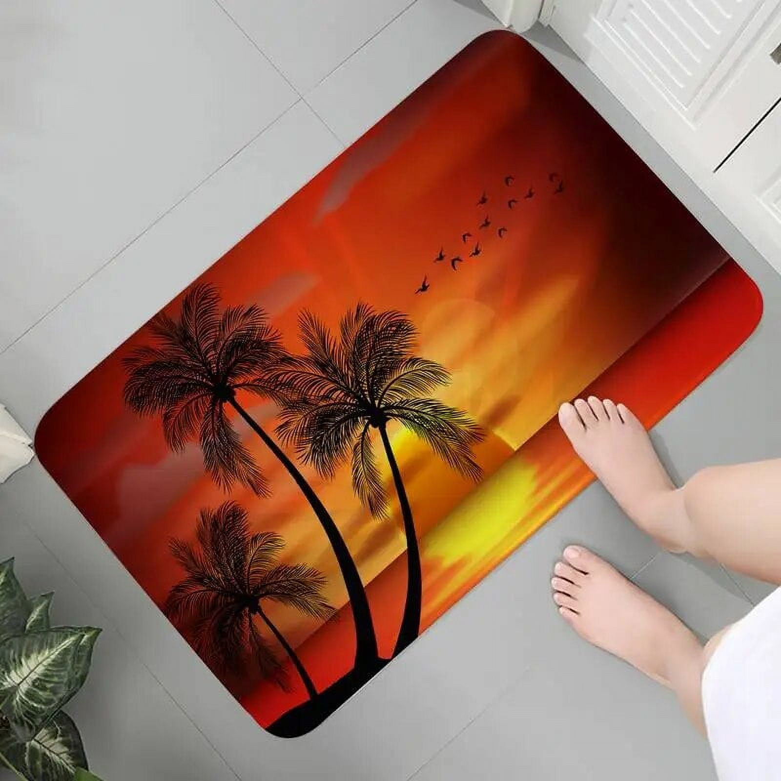 Beach Sunset Palm Print Flange Floor Mat Bathroom ration Carpet Non ...