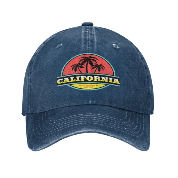 Beach Sunset Palm Tree Baseball Cap Golf Dad Hat Adjustable Washed Denim Trucker Hats Unconstructed Snapback Cap for Men Women Unisex Adult,Navy