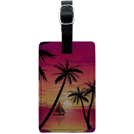 Beach Sunset Palm Tree Sail Boat Vacation Leather Luggage ID Tag Suitcase