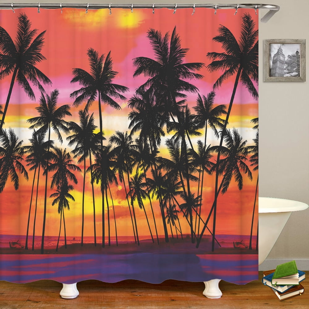 Beach Sunset Palm Trees Scenery 3D Printing Shower Curtain Polyester