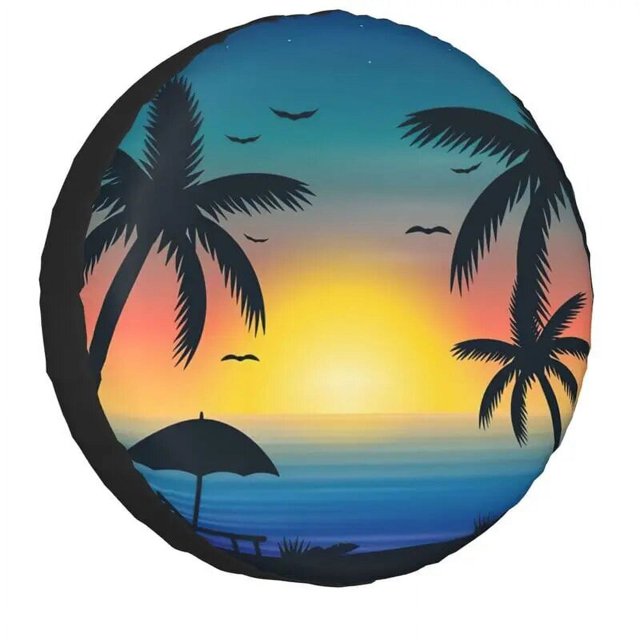 Beach Sunset Palm Trees Spare Tire Cover for Mitsubishi Pajero Tropical