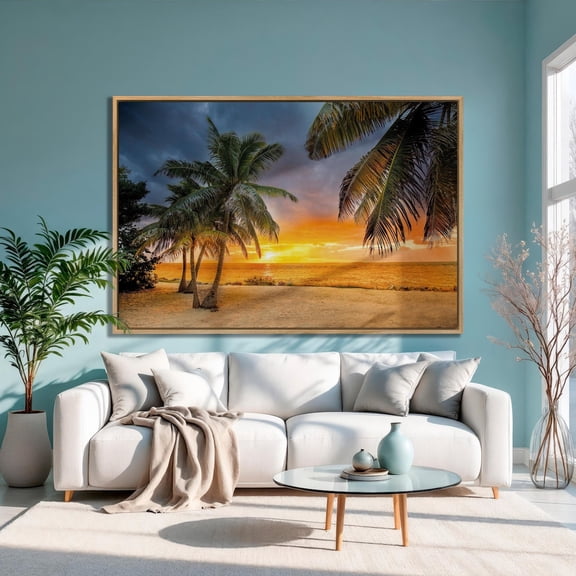 Beach Sunset Poster Coastal Palm Tree Wall Art, 8x12 UNFRAMED