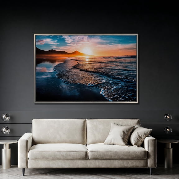 Beach Sunset Print Tranquil Ocean Seascape Wall Art Poster Decor For Living Room Bedroom, Stretched Canvas Size 8x12
