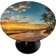 thumbnail image 1 of Beach Sunset Round Tablecloth with Elastic Edged, Beach Palm Trees Fitted Table Cover Wipeable Round Table Cloth for Indoor Outdoor Use Fits Tables up to 40-44 inch Diameter, 1 of 5