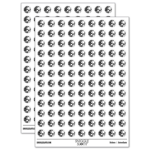 Beach Sunset Scene Tropical Ocean 200+ Round Stickers - White - Matte Finish - 0.50" Size