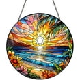 thumbnail image 1 of Beach Sunset Sun Catcher Stained Glass Window Hanging Beach Lovers Gifts for Women Wall Decor Landscape Decoration for Home Garden Housewarming Gifts, 1 of 5