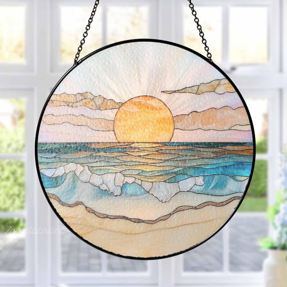 Beach Sunset Suncatcher - Stained Glass, Ocean Design, Window Hanging, Gift for Beach Lovers, Home Decor