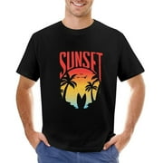 Beach Sunset T-Shirt Men's Graphic Print Tee Summer Vacation Apparel