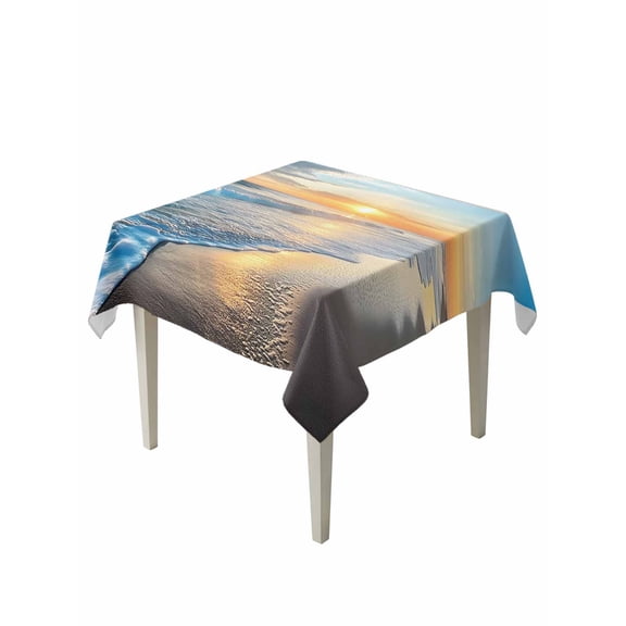 Beach Sunset Table Cloth 54x54 Inch Square, Ocean Spray Sea Romance Scenery Waterproof Tablecloth Washable Table Cover for Party Picnic Dinner Decor
