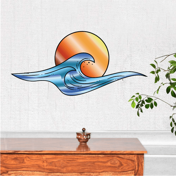 Beach Sunset Wave Waves Vinyl Stained Glass Film Static Cling Window Waterproof Decal for Girls Boys Kids Room Bedroom Nursery House Fun Home Decor Stickers Wall Art Vinyl Decoration (3x5 inch)