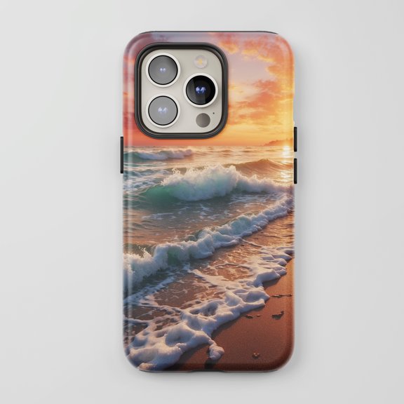 Beach Sunset Waves For All iPhone Series Protective Phone Case Nature Orange Blue
