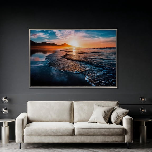 Beach Sunset poster, Tranquil Ocean Seascape Wall Art Unframed Paper Print