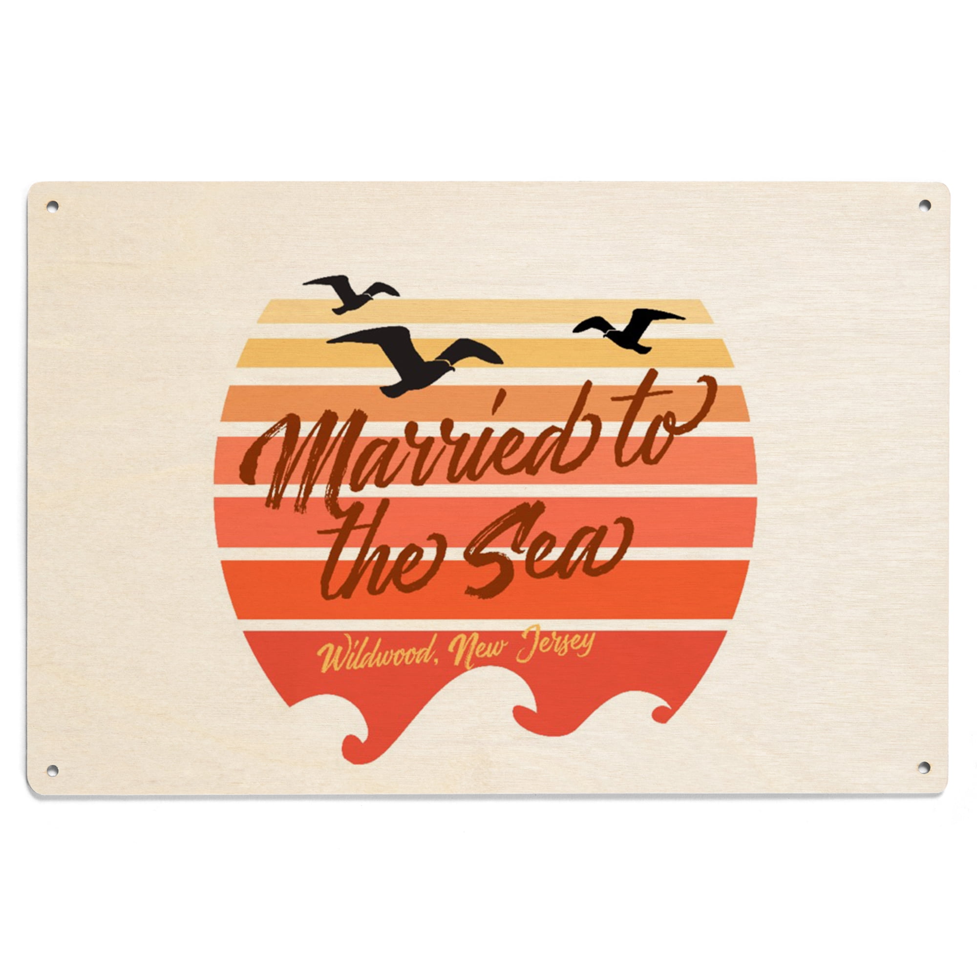 Beach Sunset with Silhouette, Artwork Birch Wood Wall Sign (6x9 Rustic ...