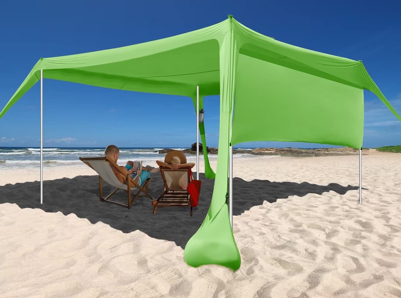Beach Sunshade with Side Wall Shade Windproof Design,Sun Shelter UPF50+ Portable Family Canopy