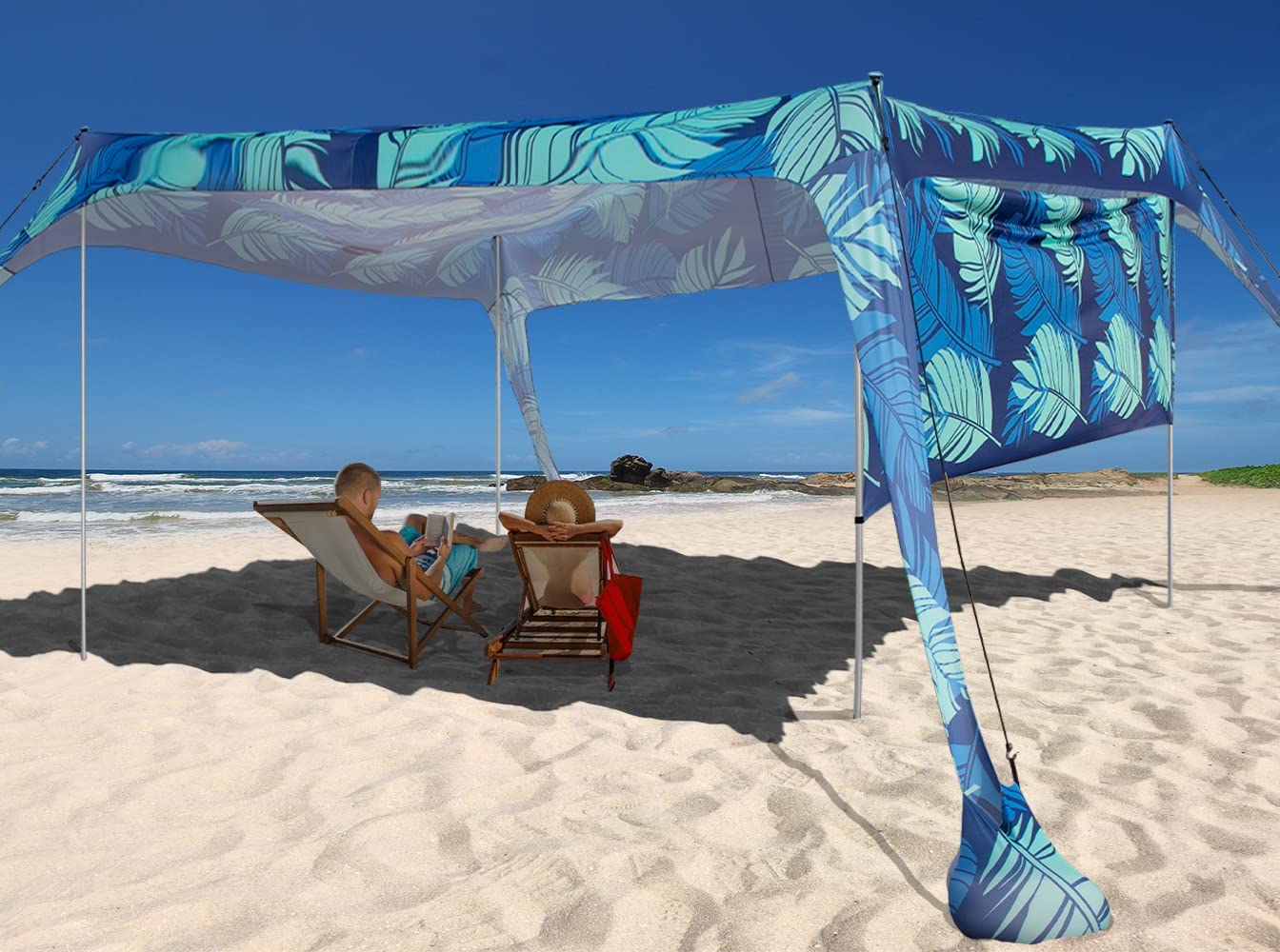 Beach Sunshade with Side Wall Shade Windproof Design,Sun Shelter UPF50+ Portable Family Canopy