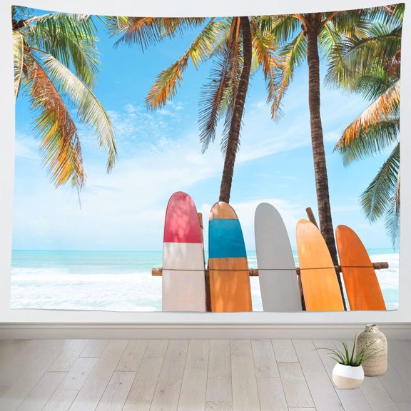 Beach Surfboard Wall Tapestry 60x40 Inch Sky Ocean Tropical Palm Tree Seaside Surfing Nature Wall Hanging Home Decor for Living Room Bedroom Dorm