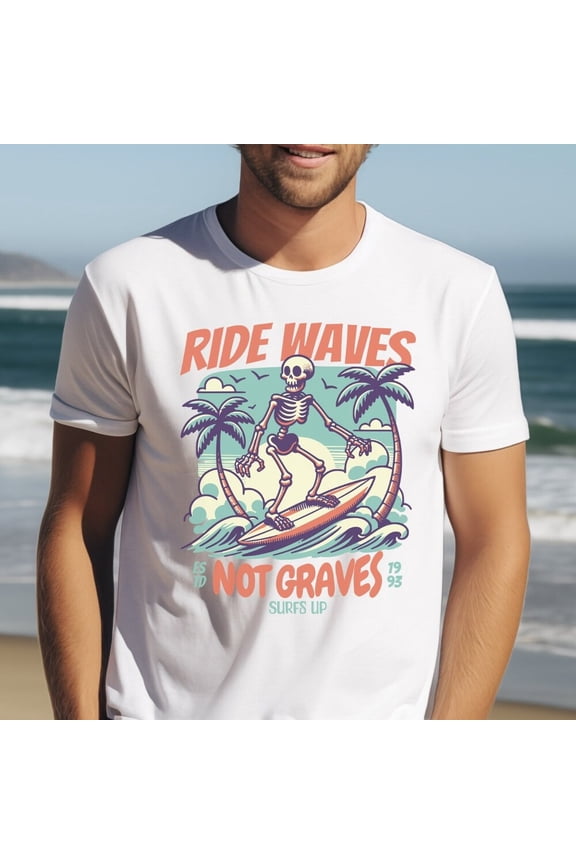 Beach Surfing Shirt, Surf Skeleton Tee, Surfing Vibes Shirts, Aesthetic T-Shirt, Sunny Day Beach Tshirt, Gift For Beach Lover, Ride Waves Unisex S-5XL Hot Trending Shirt, Vintage Birthday Gift