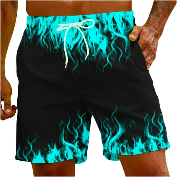 Beach Swimming Shorts Men,Men's Swim Trunks Quick Dry 3D Flame Printed Beach Board Shorts with Pockets Cool Mesh Lining Bathing Suits