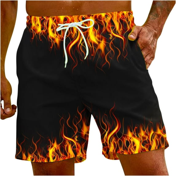 Beach Swimming Shorts Men,Men's Swim Trunks Quick Dry 3D Flame Printed Beach Board Shorts with Pockets Cool Mesh Lining Bathing Suits