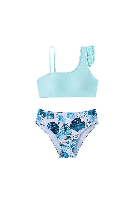 Beach Swimwear For Girls Two Bikini Set Ruffle Bikini Girls Tracksuit,Blue,14