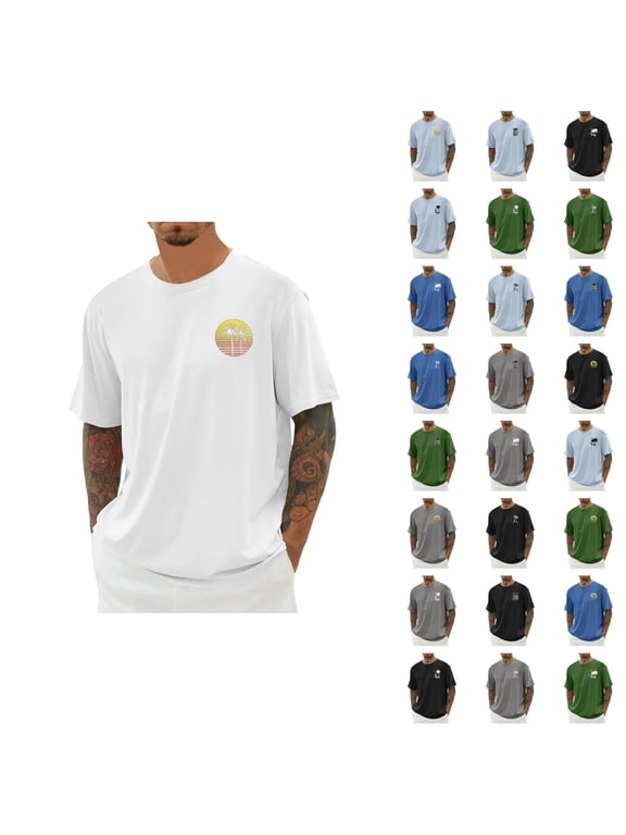 Beach T Shirts for Men 2026 Summer Casual Short Sleeve Crewneck Coconut Tree Print Tropical Beach Vacation Shirt