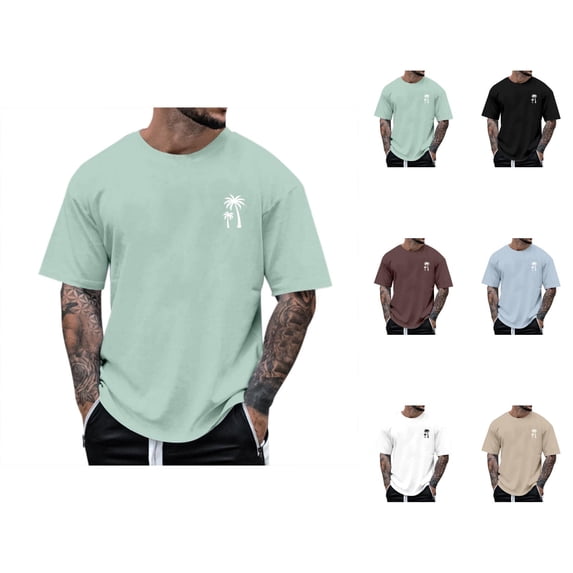 Beach T Shirts for Men 2026 Summer Casual Short Sleeve Crewneck Coconut Tree Printed Tee Shirt Vacation Tshirts