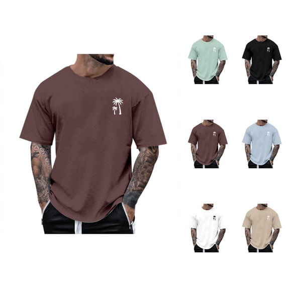 Beach T Shirts for Men 2026 Summer Casual Short Sleeve Crewneck Coconut Tree Printed Tee Shirt Vacation Tshirts