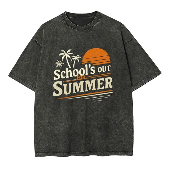 Beach T-shirt Vintage Washed Cotton Printed Casual Short-sleeved Unisex Oversized Summer T-shirt