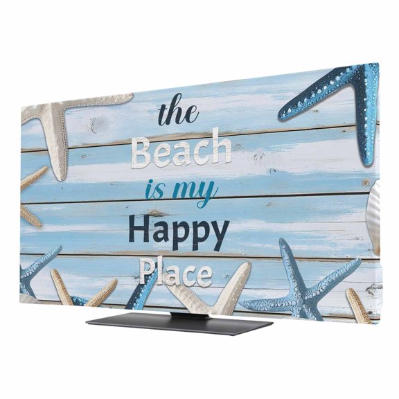 The Beach TV Dust Cover 40 Inch, Is My Happy Place Starfish Shell Gradient Wood Grain Computer Monitor Cover Dustproof Stretchable Indoor TV Screen Protector for LED LCD Universal Monitors