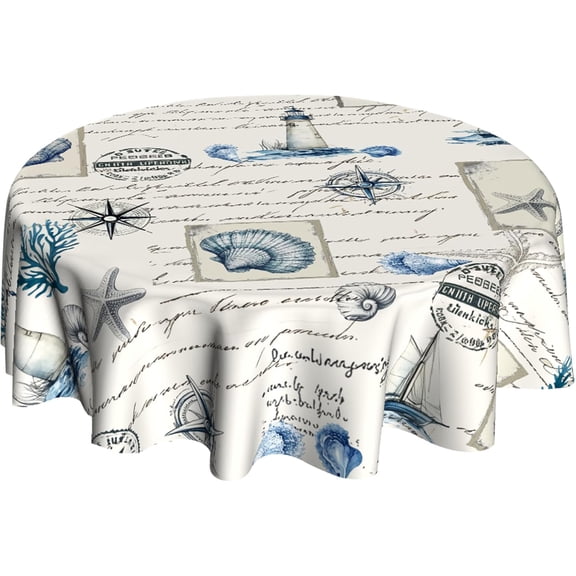 Beach Table Cloths Summer Table Cloth Round 60 inch Coastal Circular Tablecloth Vintage Ocean Sea Circle Tablecloths for Dining Picnic Kitchen Decor Polyester Starfish Coral Seashell