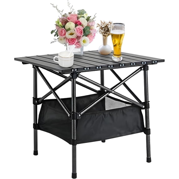 Beach Tables Foldable,Folding Aluminum Camping TabletopPortable Camp Table,Folding Camping Gear with Storage Bag (Black, 20 * 20 INCH)