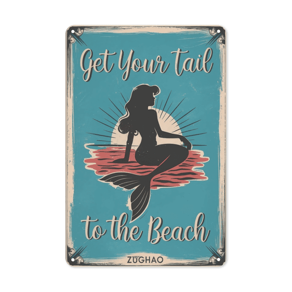 Beach Tail Chasing metal sign Coastal Wall Decor Seaside Art Perfect Hanging Dock Beach House With Marine Theme Weatherproof Coating Ocean Lover Gift Summer Vacation Friend 8x12 inch metal sign