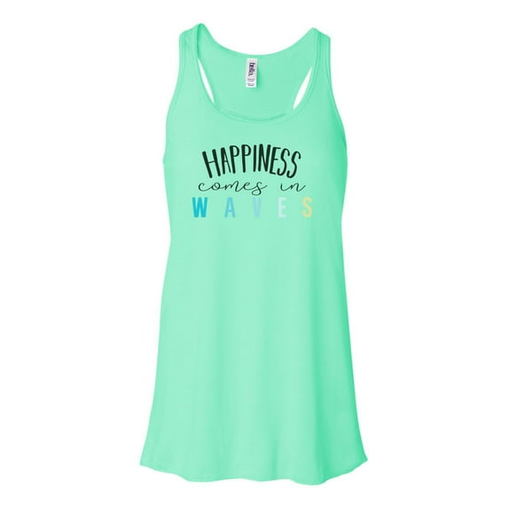 "Beach Tank, Happiness Comes In Waves, Muscle Tank, Soft Bella Canvas, Sublimation, Womens Tank, Happiness, Ocean Tank, Vacation Shirt, Waves, Mint , MEDIUM"