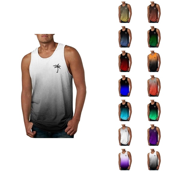 Beach Tank Top Men Lightweight Breathable Coconut Tree Graphic Gradient ...