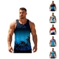 thumbnail image 1 of Beach Tank Tops for Men Coconut Tree Graphic Hawaii Tropical Vacation Casual Crewneck Sleeveless Shirt, 1 of 5
