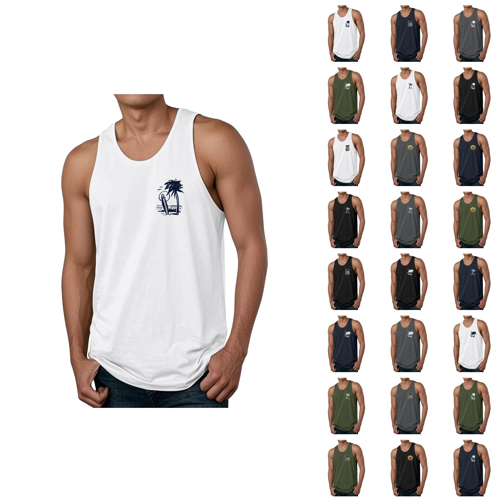 Beach Tank Tops for Men Hawaii Tropical Vacation Coconut Tree Print ...