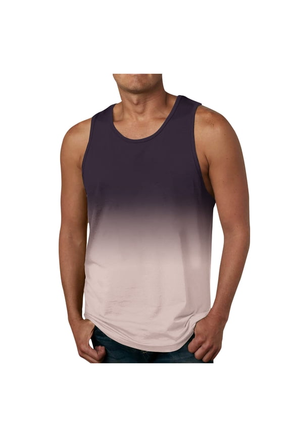 Beach Tank Tops for Men Summer Fashion Sleeveless Gradient Color Muscle Basic T Shirts Casual Loose Pullover Tops