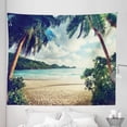 thumbnail image 1 of Beach Tapestry, Summer Beach Vintage Style Tropical Sunset Picture Print, Fabric Wall Hanging Decor for Bedroom Living Room Dorm, 5 Sizes, Dark Green Sand Brown, by Ambesonne, 1 of 9