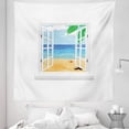 thumbnail image 1 of Beach Tapestry, View from Window Ocean with Coconut Leaves Starfish Cartoon Illustration, Fabric Wall Hanging Decor for Bedroom Living Room Dorm, 5 Sizes, Blue Sand Brown White, by Ambesonne, 1 of 1